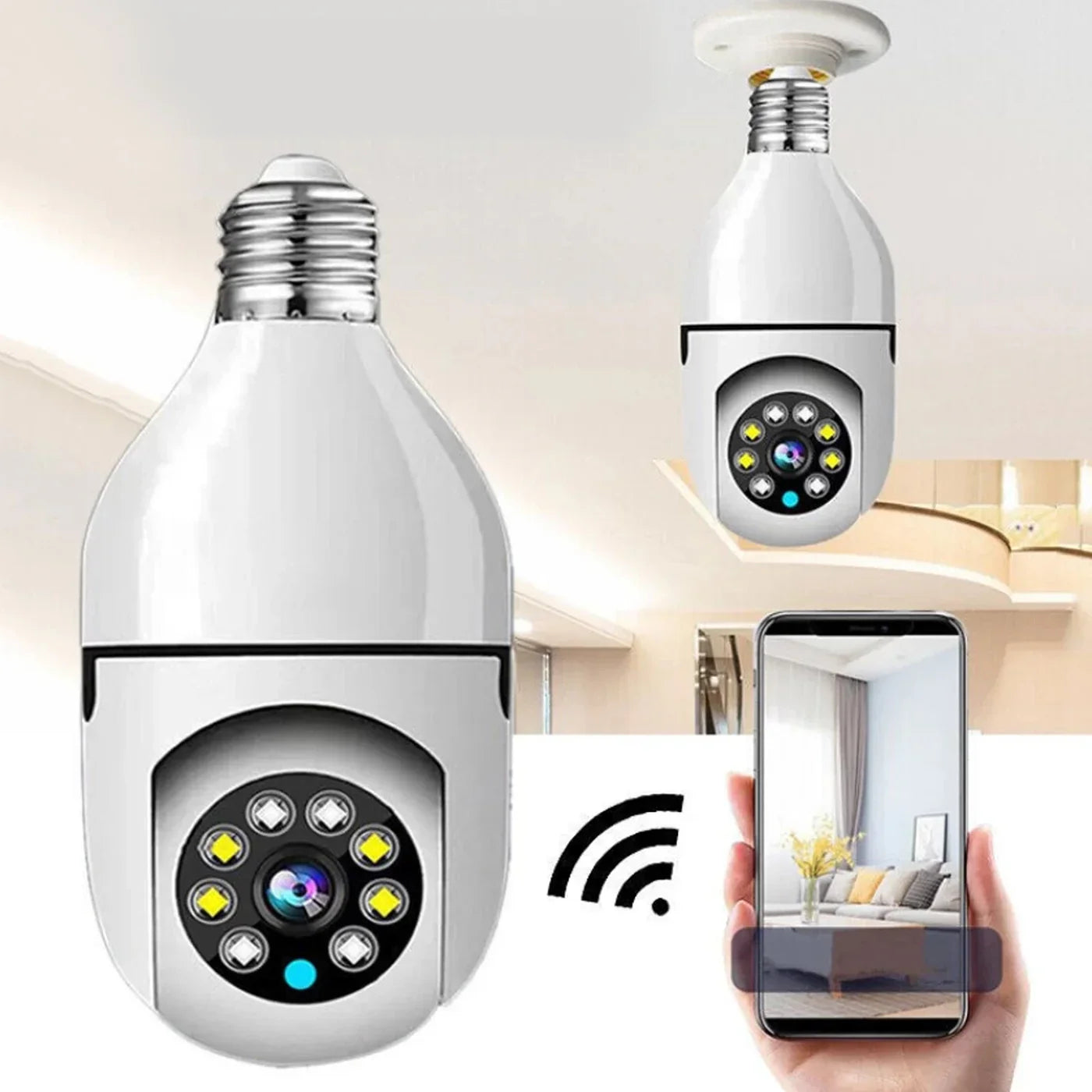Bulb Camera 360 1080p WiFi Auto Rotation Fish Eye 360 Degree Panoramic Mini Lamp IR CCTV 1080p Home Security…  (Pack of 2)