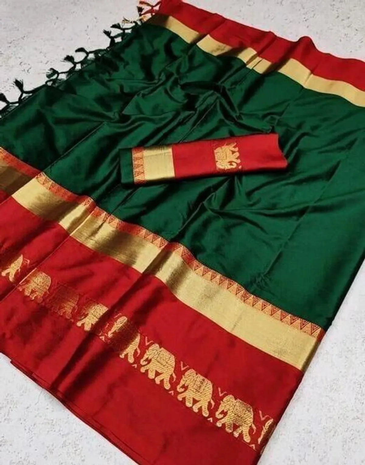 Green & Red  Soft Cotton Silk Auspicious Harmony Saree For Women