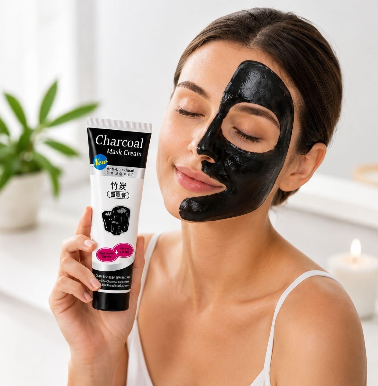 Charcoal Mask for Deep Cleansing & Blackhead Removal, Bamboo Charcoal Peel Off Face Mask for Men & Women, Oil Control Face Care Cream for Acne, Dirt & Impurity Removal, Skin Tightening Mask