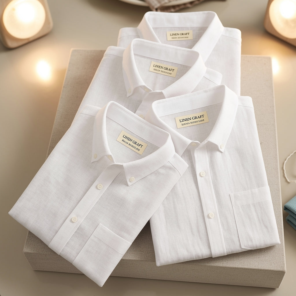 Luxury White Men's Cotton Linen Shirt (Pack Of 4)
