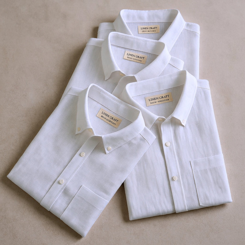 Luxury White Men's Cotton Linen Shirt (Pack Of 4)