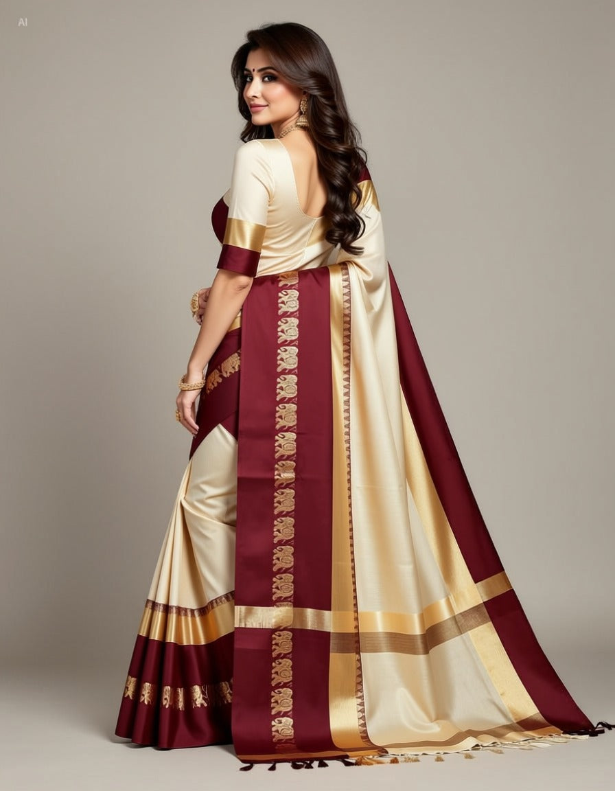 Tussar & Saliyum Soft Cotton Silk Emerald Bloom Saree For Women