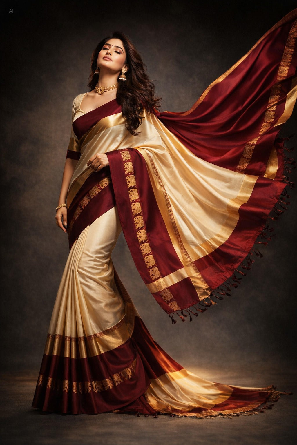 Tussar & Saliyum Soft Cotton Silk Emerald Bloom Saree For Women