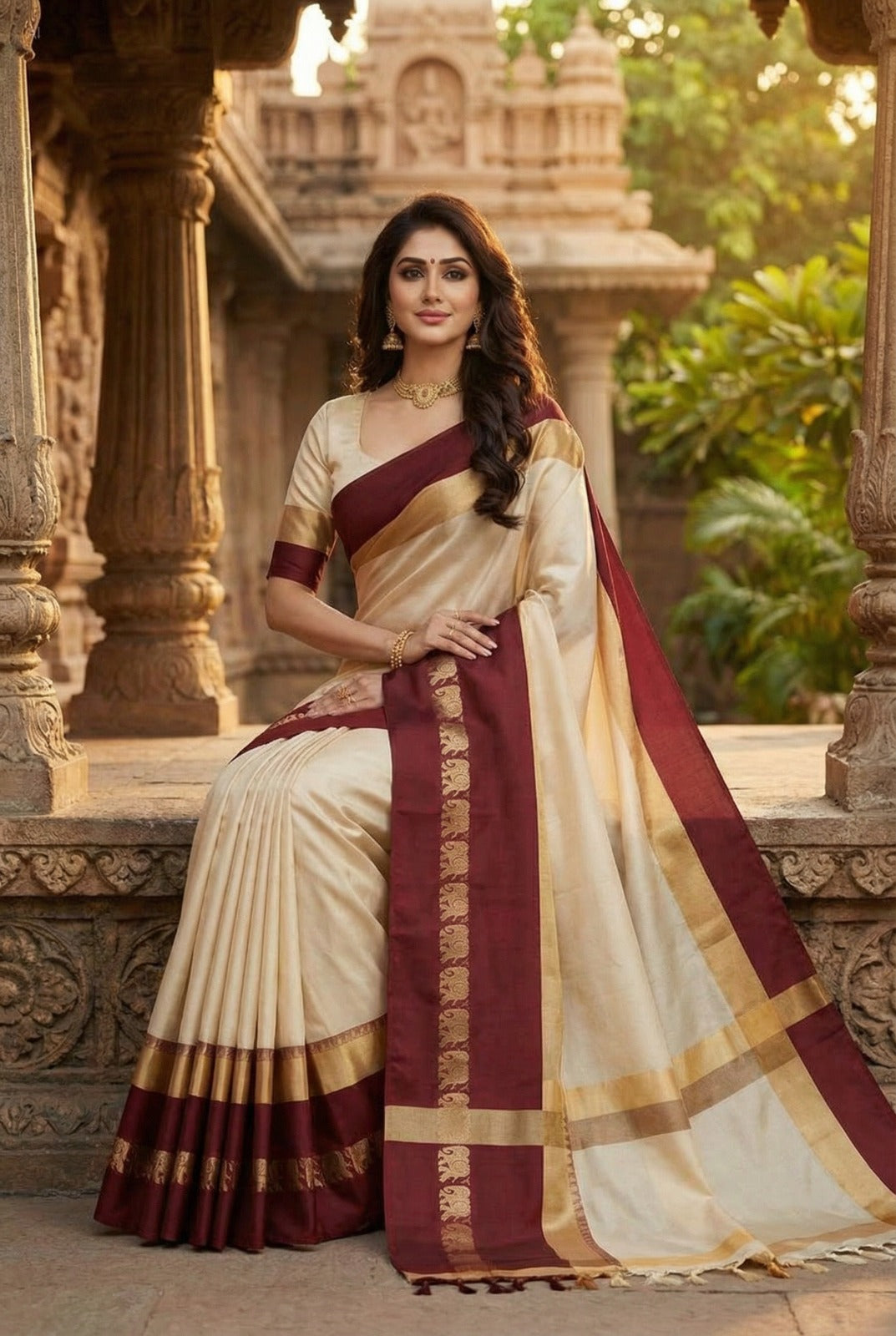 Tussar & Saliyum Soft Cotton Silk Emerald Bloom Saree For Women