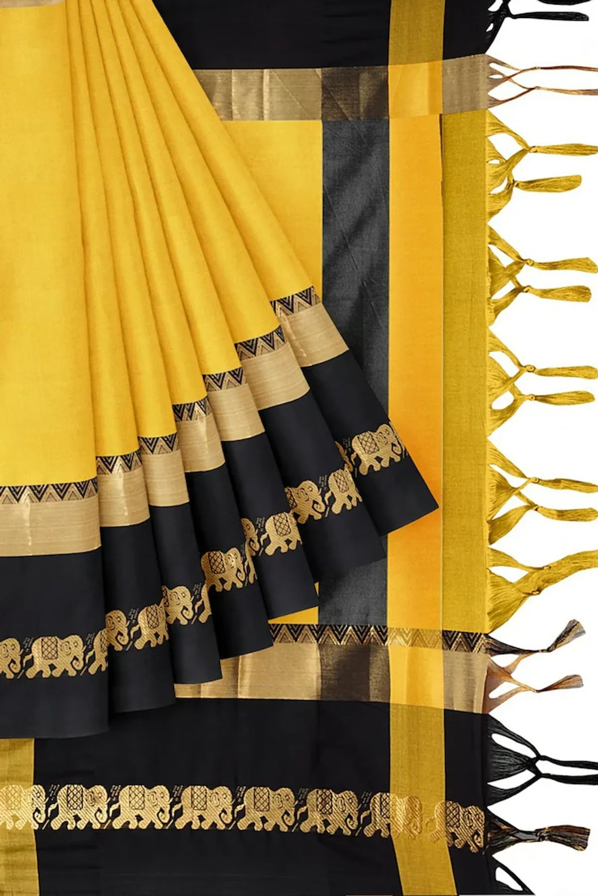 Gold & Black  Soft Cotton Silk Sunburst & Shadow Saree For Women